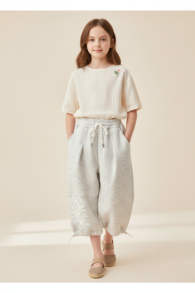 Pantalon Baggy Gris Molletonné Ample Enfant