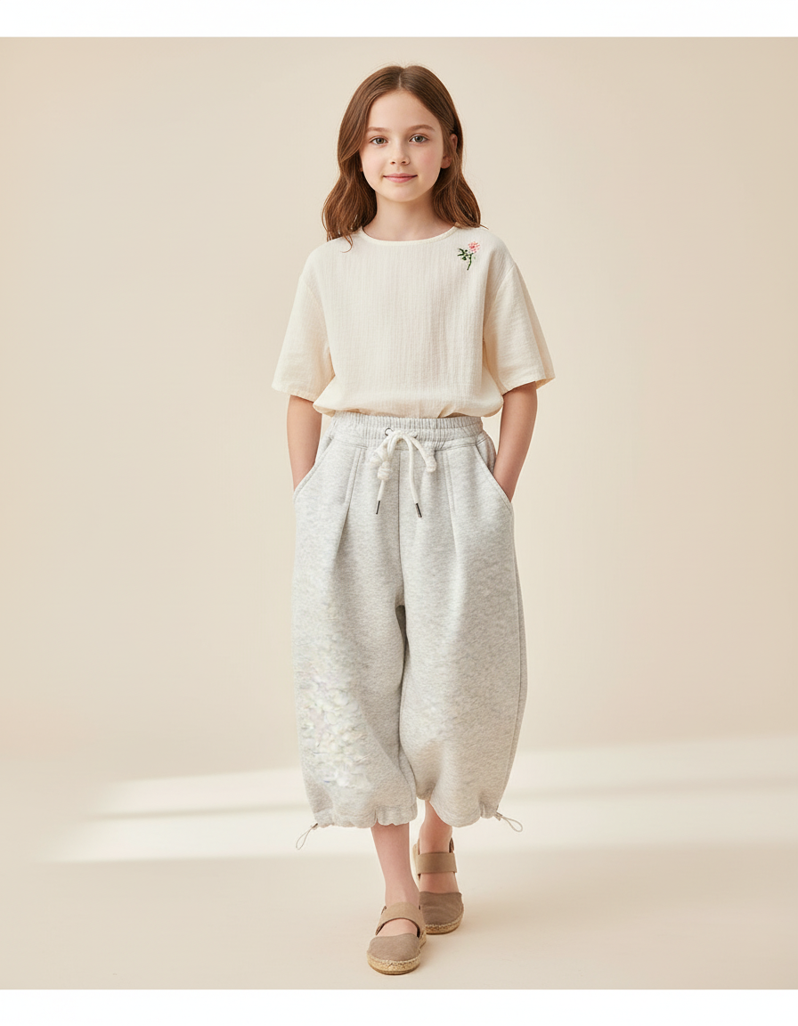 Pantalon Baggy Gris Molletonné Ample Enfant