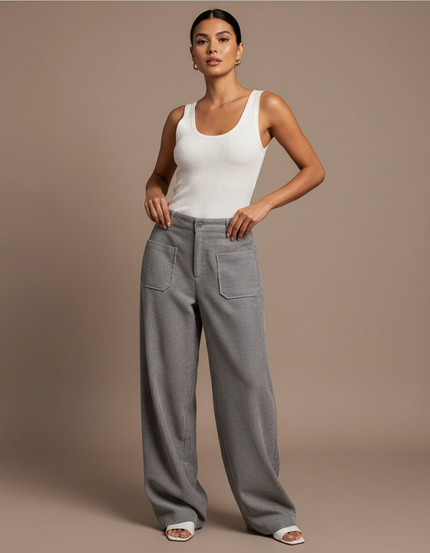 Pantalon Baggy Gris Côtelé Ample Femme Décontracté - Cordé