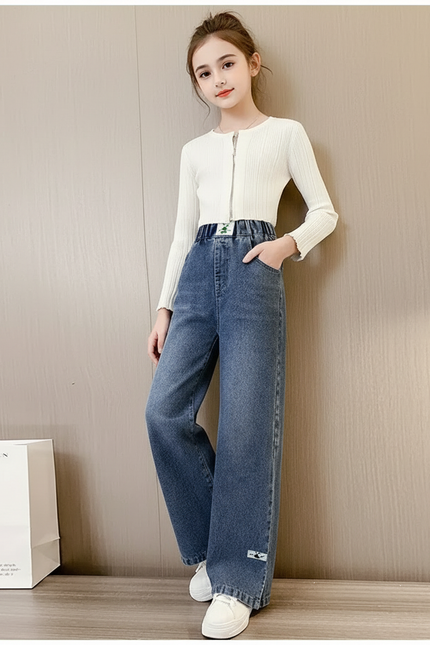 Pantalon Baggy Jean Bleu Taille Élastique Décontracté Fille