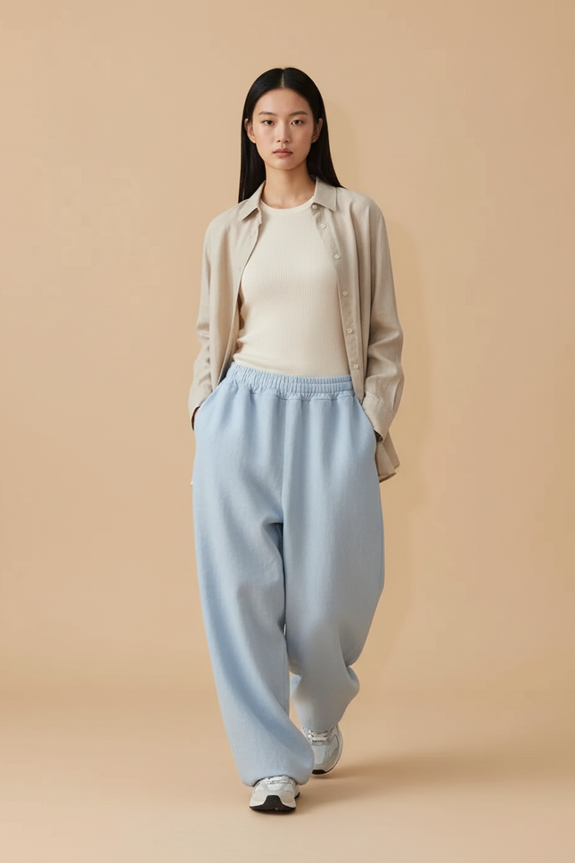 Pantalon Baggy Bleu Clair Ample Décontracté Femme - Molleton
