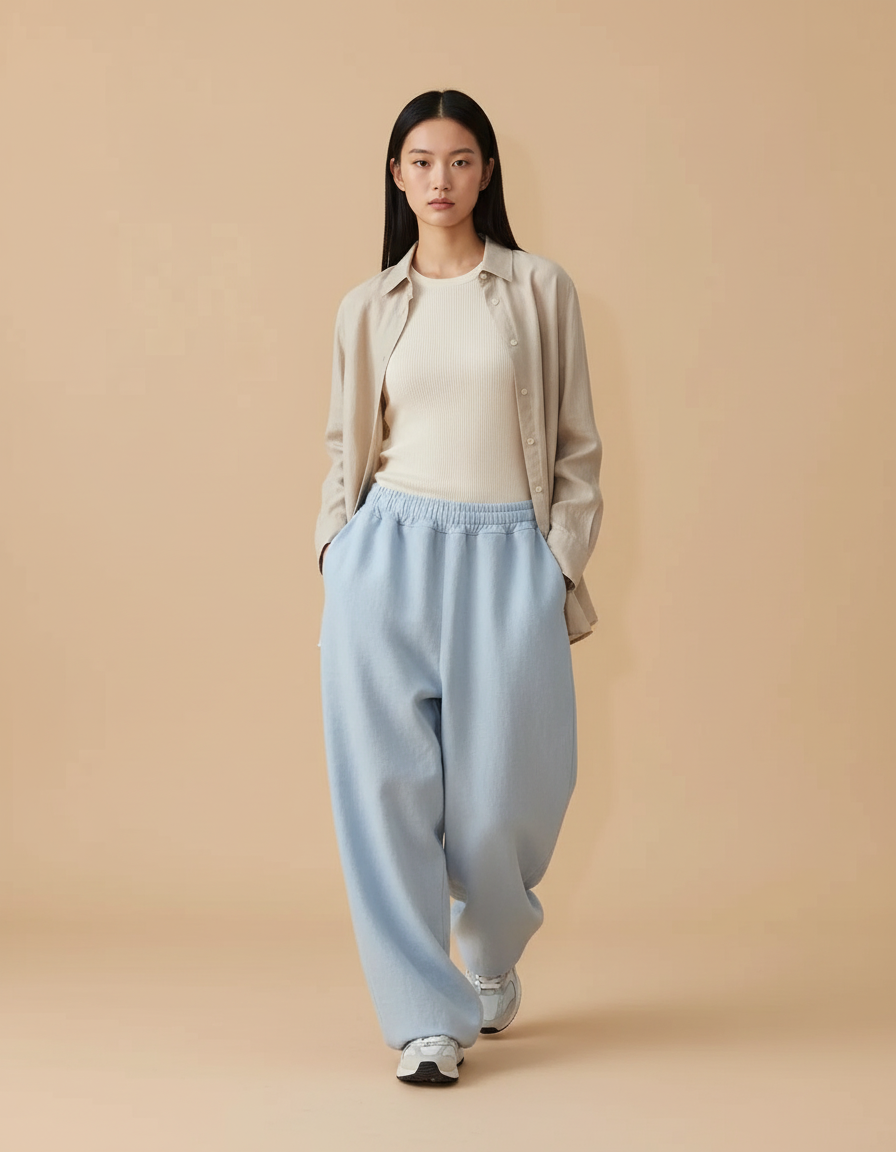 Pantalon Baggy Bleu Clair Ample Décontracté Femme - Molleton
