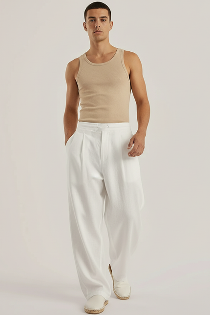 Pantalon Baggy Blanc Lin Ample Élégant Homme
