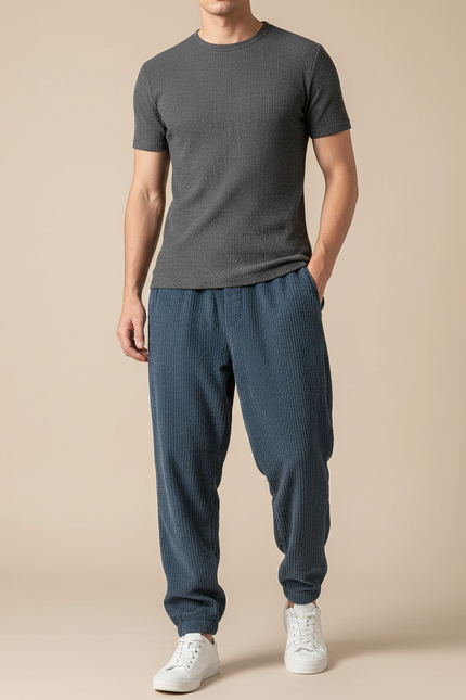 Pantalon Baggy Bleu Côtelé Ample Décontracté Homme - Cordé