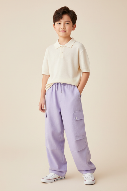 Pantalon Baggy Violet Cordon Ample Cargo Enfant - Toile