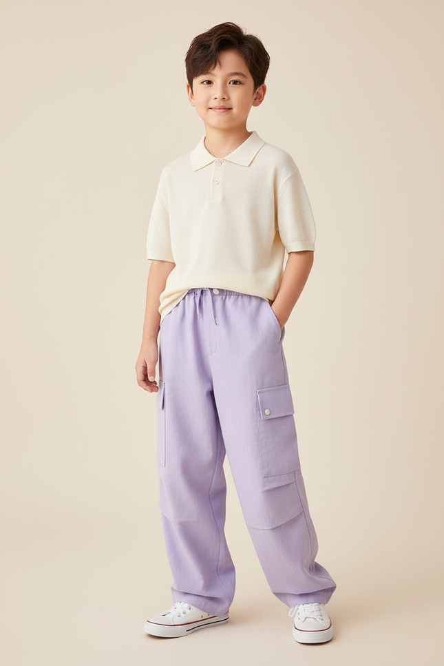 Pantalon Baggy Violet Cordon Ample Cargo Enfant - Toile