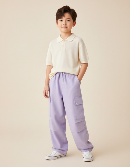Pantalon Baggy Violet Cordon Ample Cargo Enfant - Toile