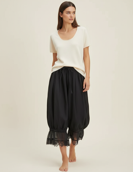 Pantalon Baggy Noir Ample Dentelle Fluide Estival - Viscose