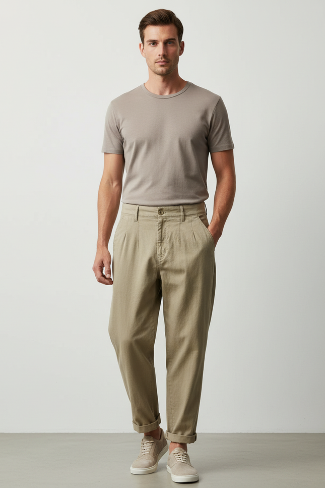 Pantalon Baggy Kaki Coton Plissé Décontracté Homme