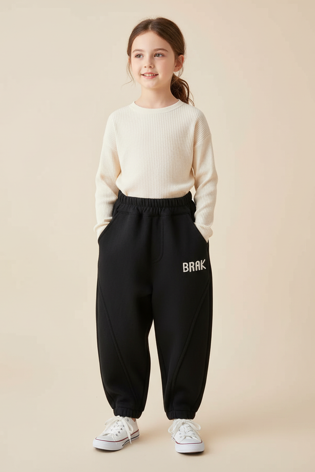 Pantalon Baggy Noir Ample Molleton Enfant Décontracté Élastique