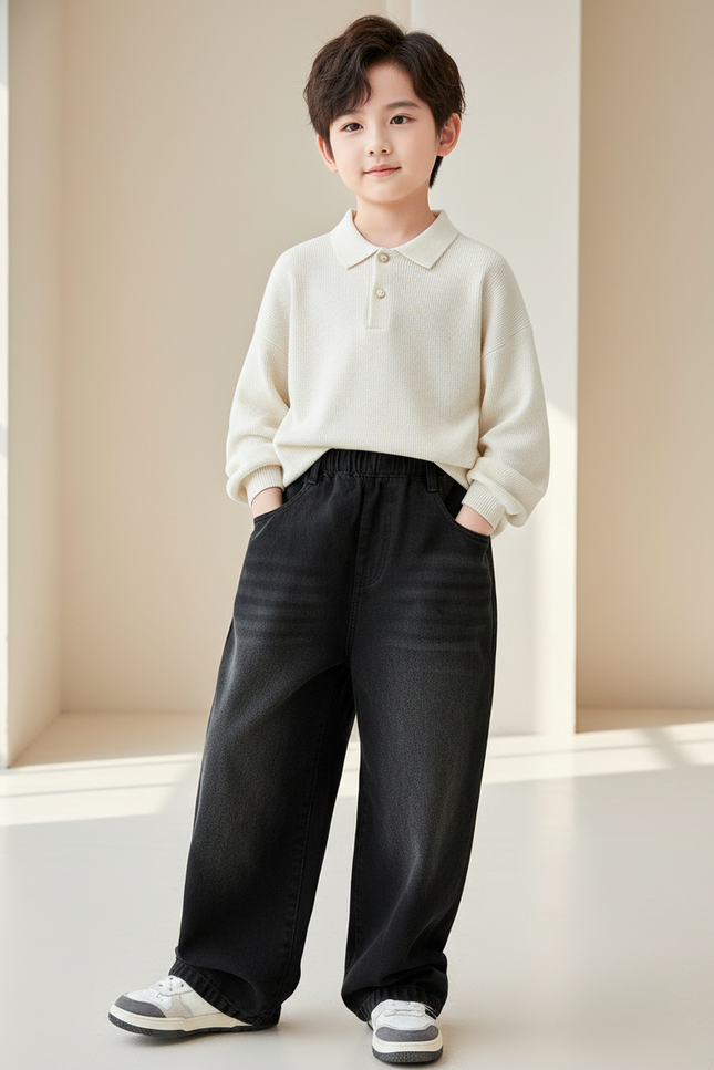 Pantalon Baggy Noir Jean Ample Enfant Décontracté