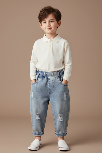 Pantalon Baggy Jean Clair Ample Déchiré Enfant - Bleu