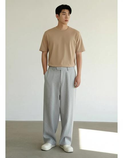 Pantalon Baggy Gris Clair Ample Droit Décontracté - Polyester