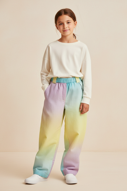 Pantalon Baggy Dégradé Pastel Ample Confortable Enfant - Multicolore Coton