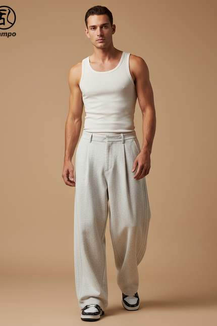 Pantalon Baggy Gris Clair Ample Décontracté Homme - Molleton