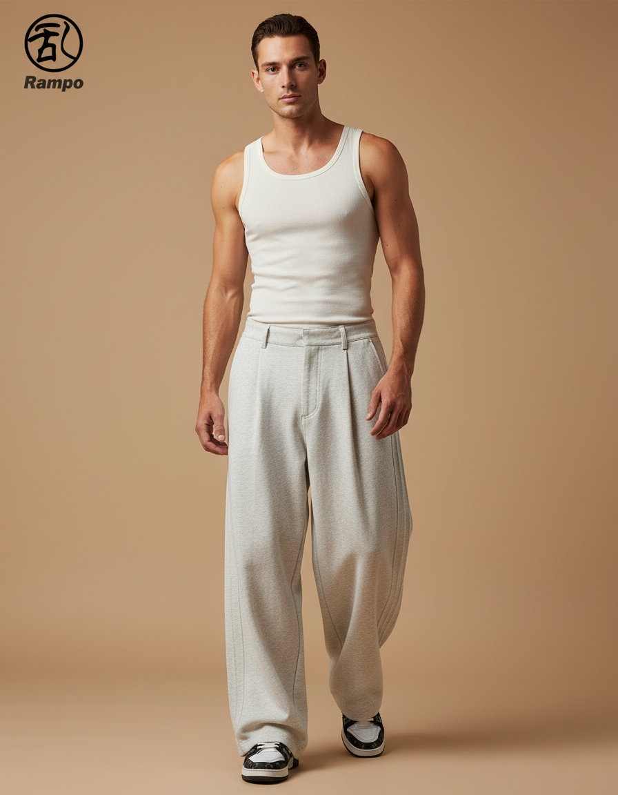 Pantalon Baggy Gris Clair Ample Décontracté Homme - Molleton