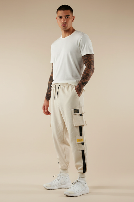 Pantalon Baggy Beige Cargo Décontracté Multi-Poches Homme - Molleton