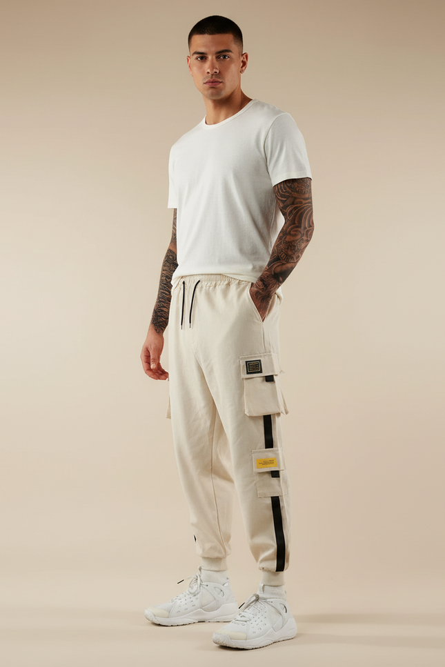 Pantalon Baggy Beige Cargo Décontracté Multi-Poches Homme - Molleton