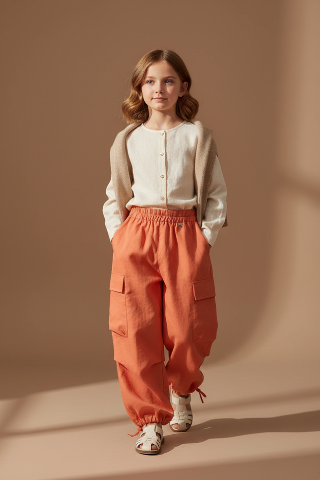 Pantalon Baggy Orange Cargo Ample Coton Enfant
