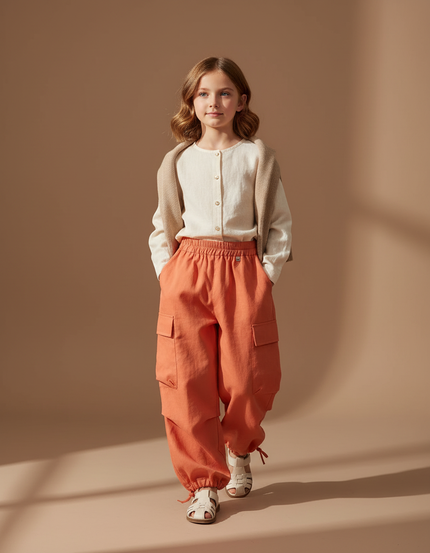 Pantalon Baggy Orange Cargo Ample Coton Enfant