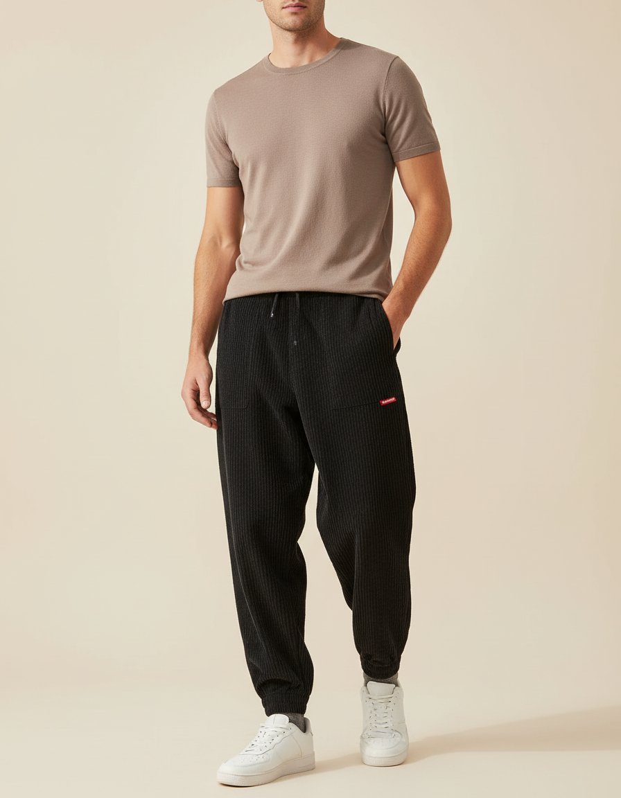 Pantalon Velours Baggy - Noir Cordé