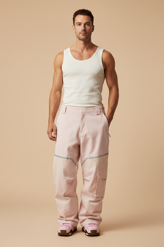 Pantalon Baggy Rose Cargo Décontracté Ample Homme - Toile