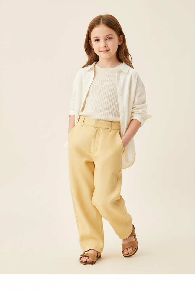 Pantalon Baggy Jaune Lin Ample Décontracté Enfant