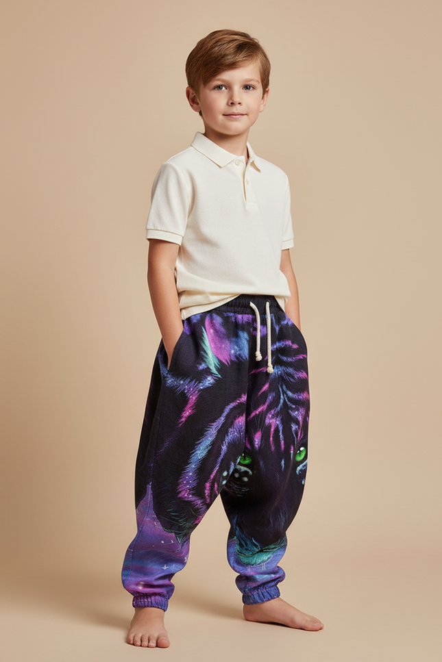 Pantalon Baggy Tigre Violet Imprimé Molleton Ample Garçon