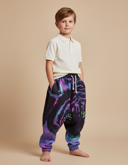 Pantalon Baggy Tigre Violet Imprimé Molleton Ample Garçon