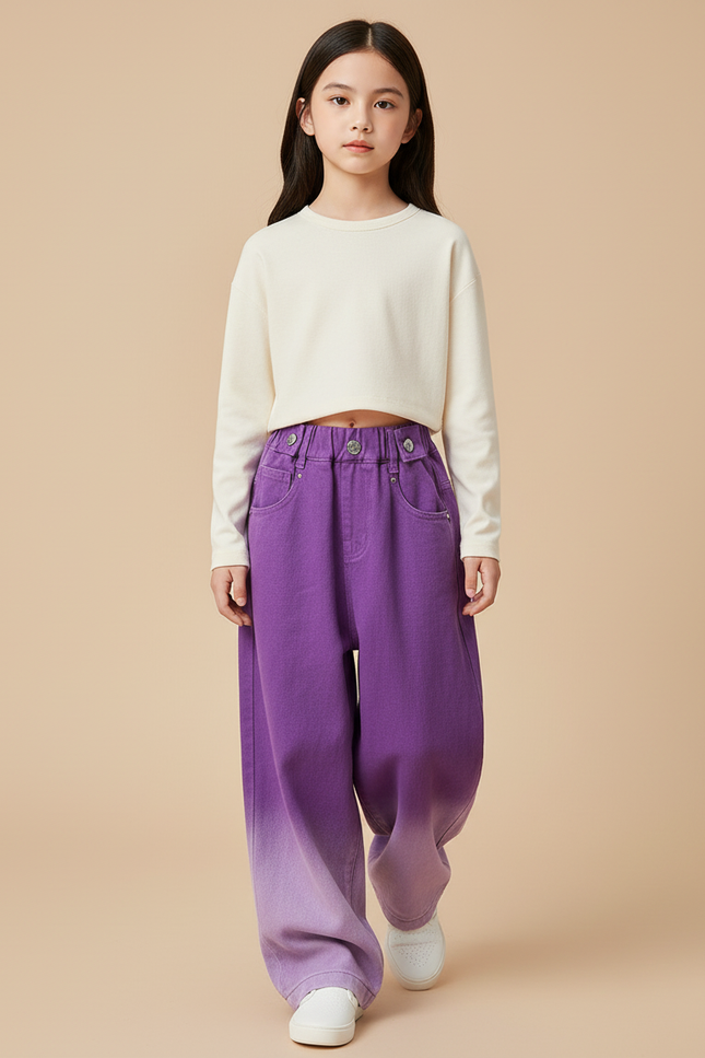 Pantalon Baggy Violet Dégradé Ample Coton Enfant
