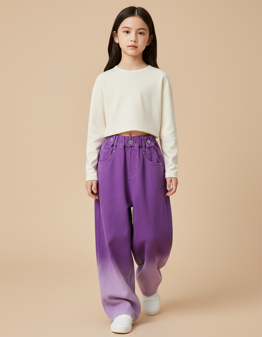 Pantalon Baggy Violet Dégradé Ample Coton Enfant
