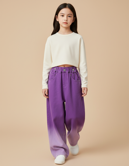 Pantalon Baggy Violet Dégradé Ample Coton Enfant