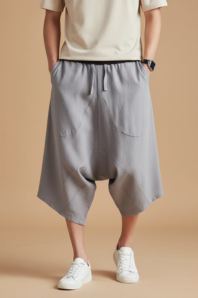 Pantalon Baggy Gris Lin Ample Homme Décontracté