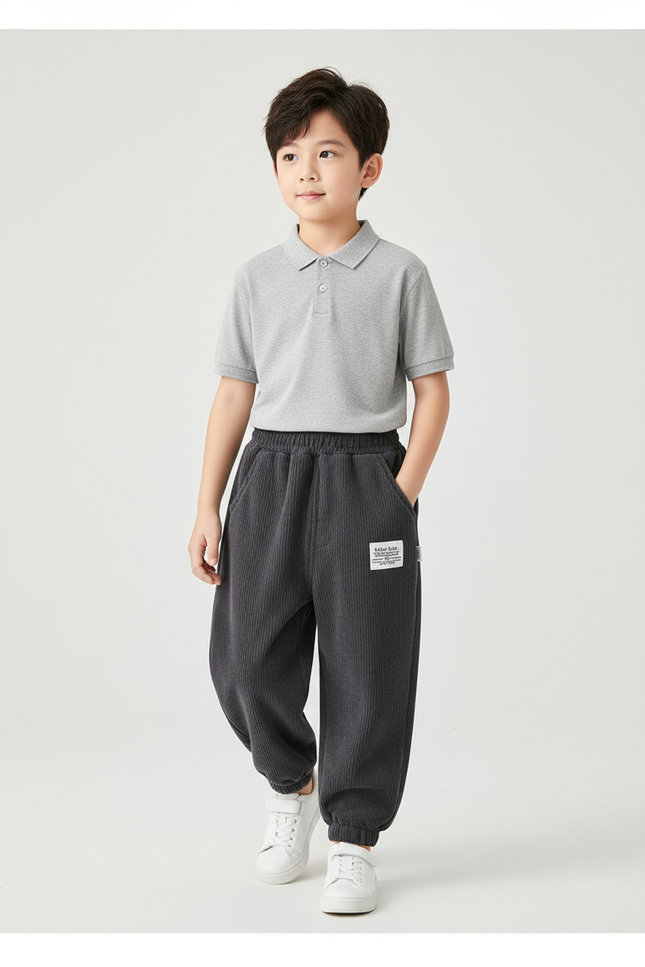 Pantalon Baggy Gris Côtelé Ample Épais Hiver Enfant - Cordé