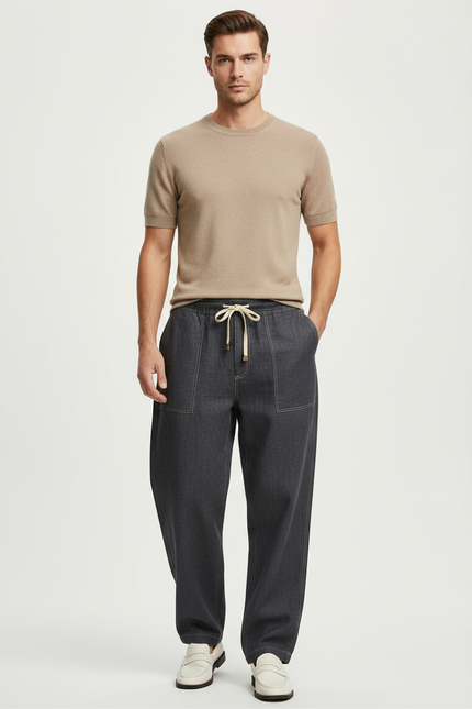 Pantalon Baggy Gris Foncé Cordon Ample Décontracté Homme - Jean