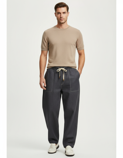 Pantalon Baggy Gris Foncé Cordon Ample Décontracté Homme - Jean