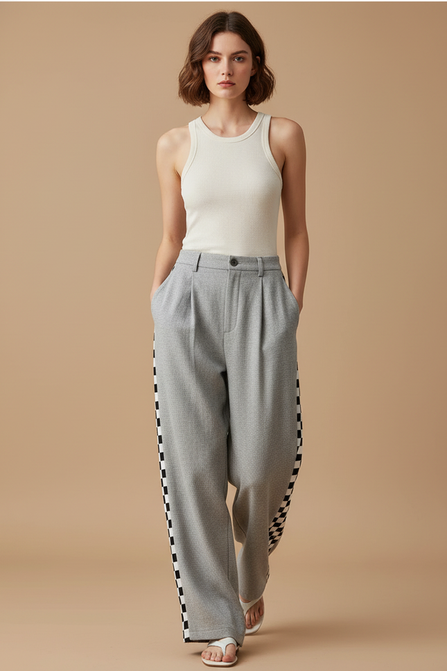 Pantalon Baggy Gris Ample Chevrons Streetwear Femme - Molleton