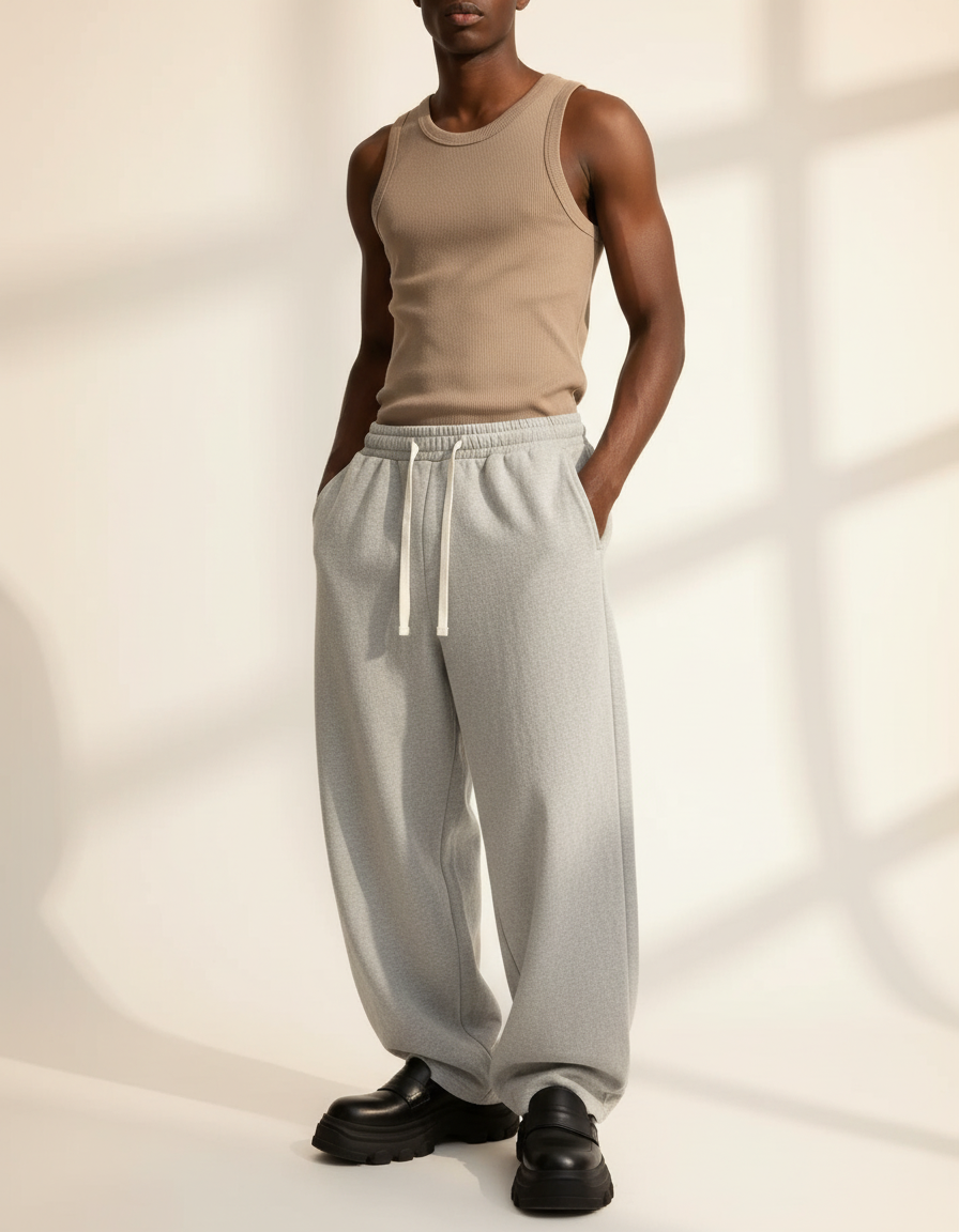 Pantalon Baggy Gris Molleton Ample Homme Décontracté