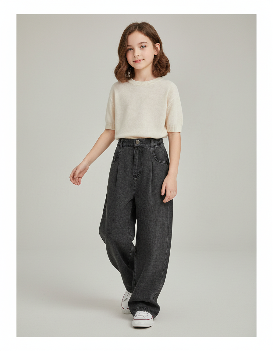 Pantalon Baggy Gris Foncé Ample Jean Fille