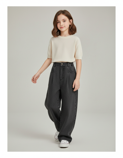 Pantalon Baggy Gris Foncé Ample Jean Fille