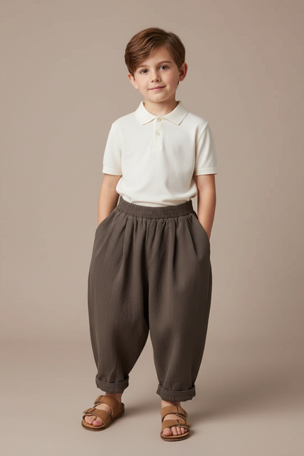 Pantalon Baggy Kaki Ample Coton Plissé Enfant