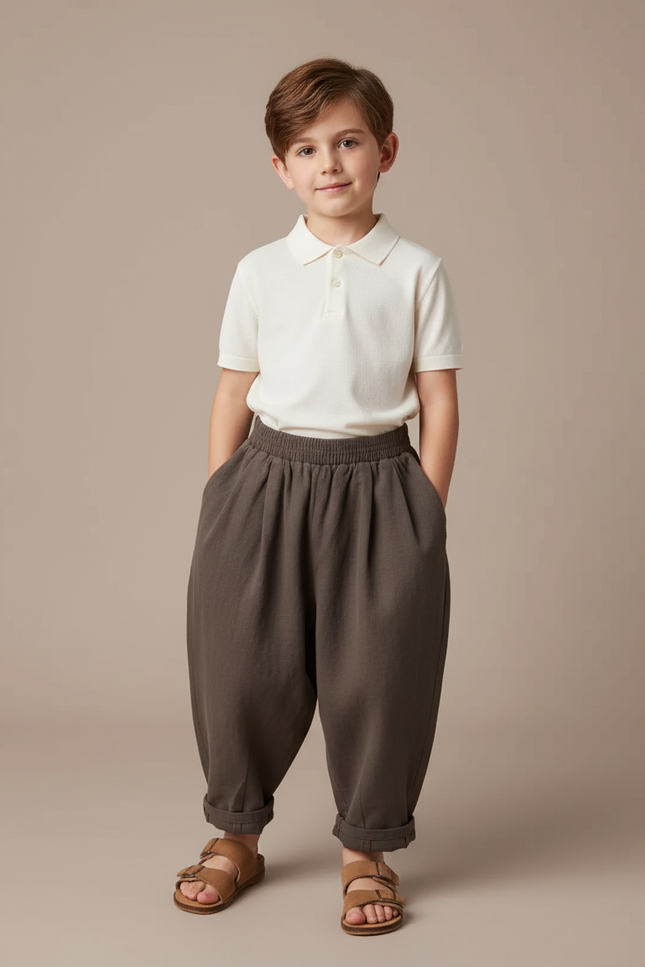 Pantalon Baggy Kaki Ample Coton Plissé Enfant