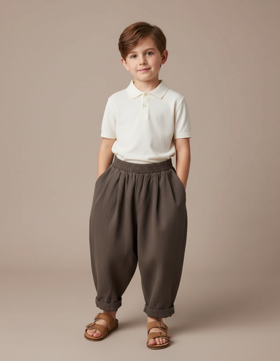 Pantalon Baggy Kaki Ample Coton Plissé Enfant