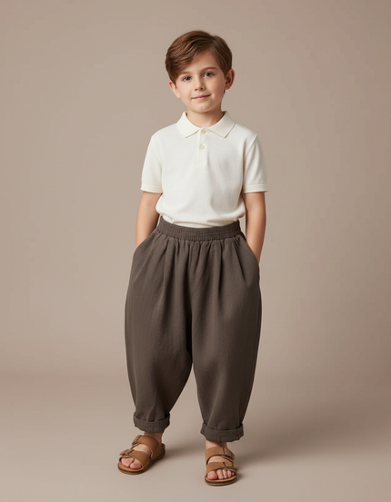 Pantalon Baggy Kaki Ample Coton Plissé Enfant