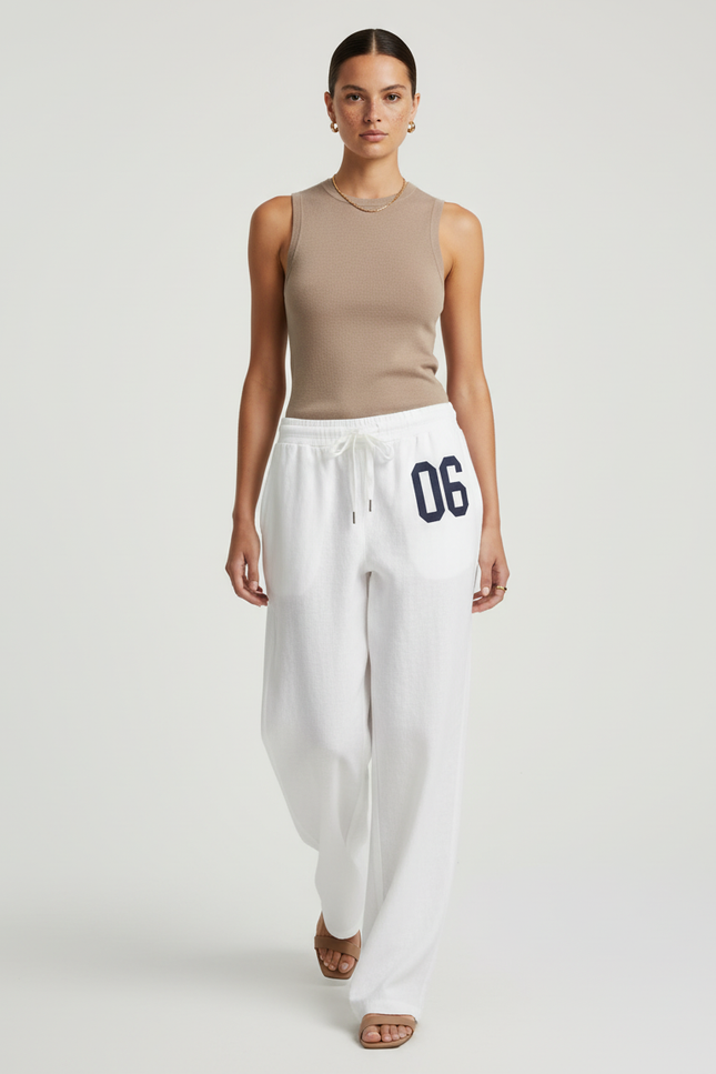 Pantalon Baggy Blanc Ample Droit Cordon Numéro - Lin