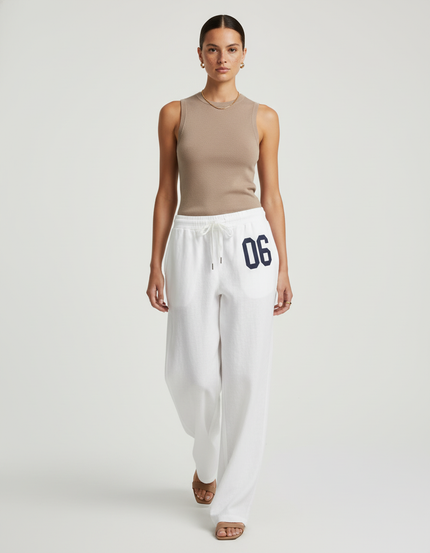 Pantalon Baggy Blanc Ample Droit Cordon Numéro - Lin