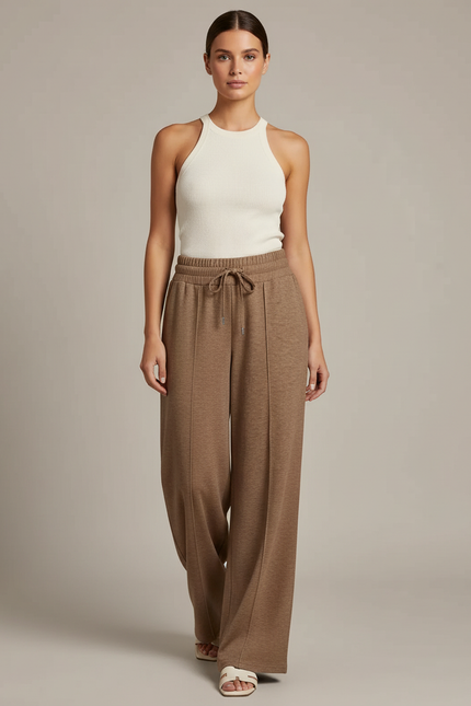 Pantalon Baggy Marron Ample Fluide Décontracté Cordon - Molleton