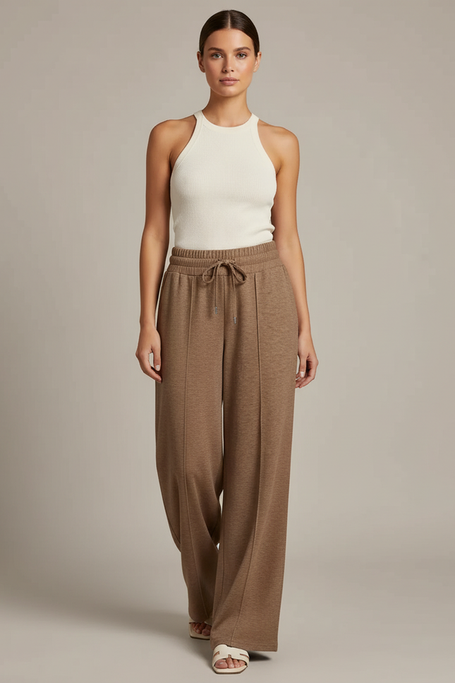 Pantalon Baggy Marron Ample Fluide Décontracté Cordon - Molleton