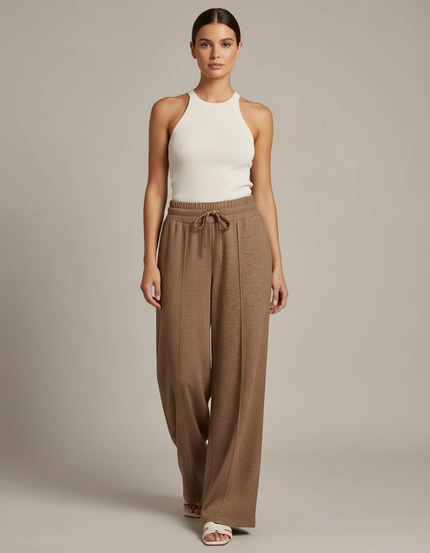 Pantalon Baggy Marron Ample Fluide Décontracté Cordon - Molleton