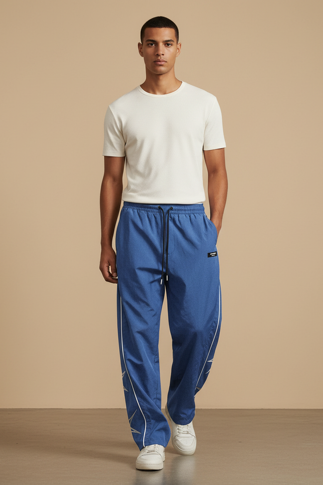 Pantalon Baggy Bleu Sportif Ample Décontracté Cordon - Polyester